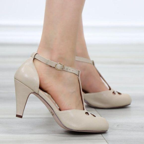 Vintage Style T-Strap Rockabilly Kitty Heels - Picture 5 of 10